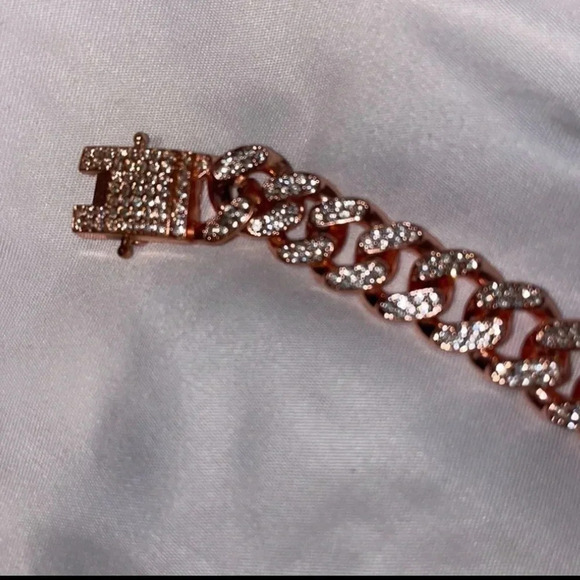 CUBAN LINK ICED OUT ROSE GOLD DOG CHAIN SIZE MEDIUM SPOIL YOUR PUP! 14”LONG - Picture 3 of 11